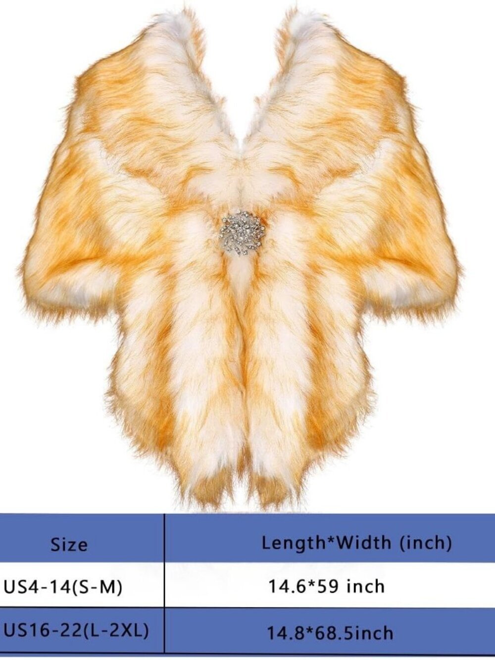 Women's White-champag Faux Fur Shawl Rhinestones Brooch Stylish Wraps and Shawls - Picture 3 of 7